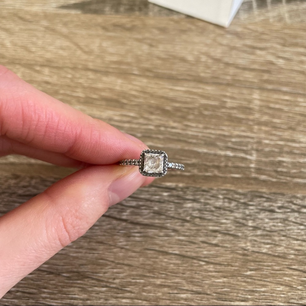 PANDORA Sparkling Halo Ring Square Cut Sterling Silver Cubic Zirconia Size 52 - Picture 2 of 7